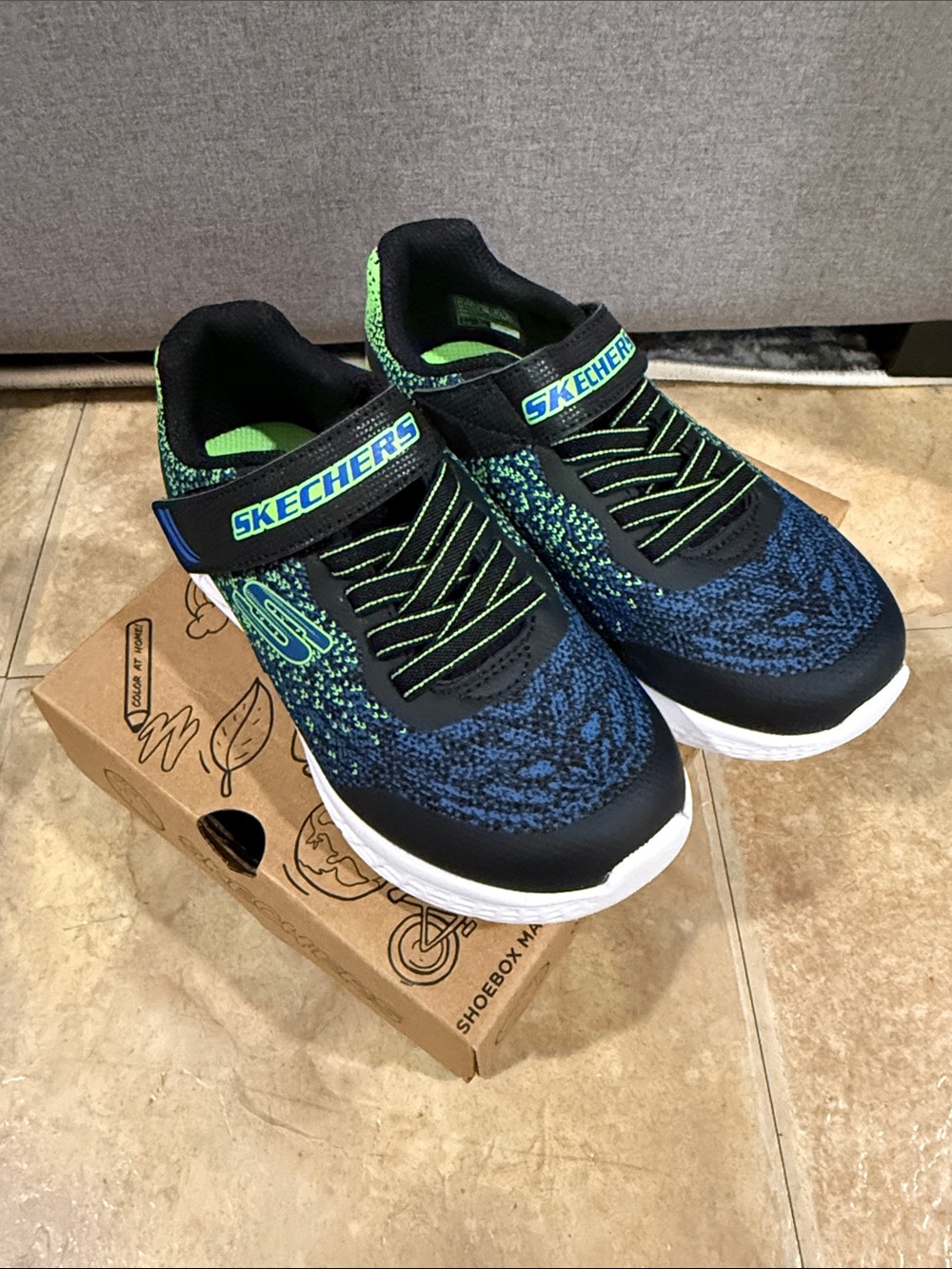 Skechers Kids Blue & Green Slip-On Athletic Sneakers - 11.5 WIDE